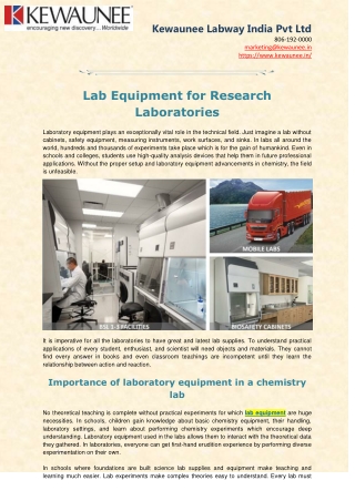 Lab Equipment for Research Laboratories