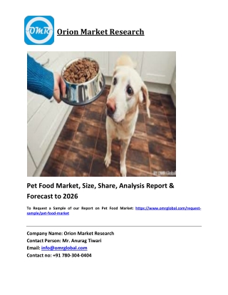 Pet Food Market Trends, Size, Competitive Analysis and Forecast 2019-2026