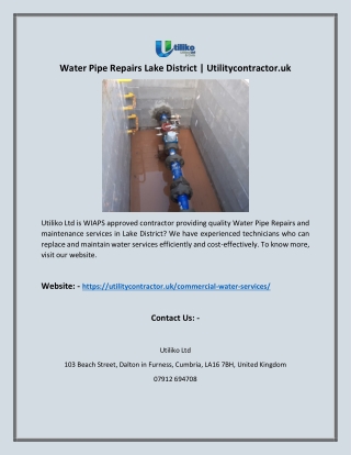 Water Pipe Repairs Lake District | Utilitycontractor.uk