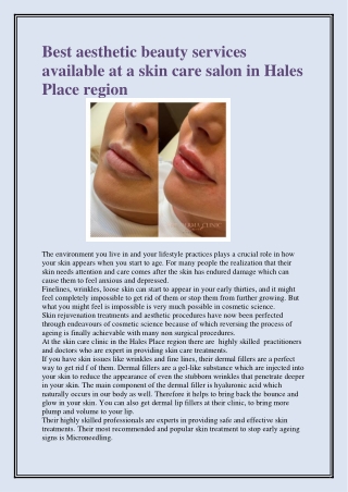 Best aesthetic beauty services available at a skin care salon in Hales Place region
