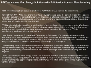 PEKO Advances Wind Energy Solutions with Full-Service Contract Manufacturing