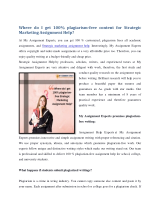 Where do I get 100 plagiarism-free content for Strategic Marketing Assignment Help