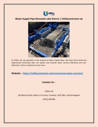 Water Supply Pipe Renewals Lake District | Utilitycontractor.uk