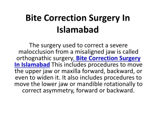 Bite Correction Surgery In Islamabad