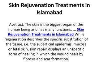 Skin Rejuvenation Treatments in Islamabad