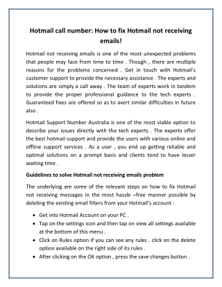 Hotmail Call Number: How To Fix Hotmail Not Receiving Emails!