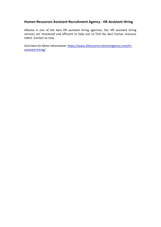 Human Resources Assistant Recruitment Agency - HR Assistant Hiring