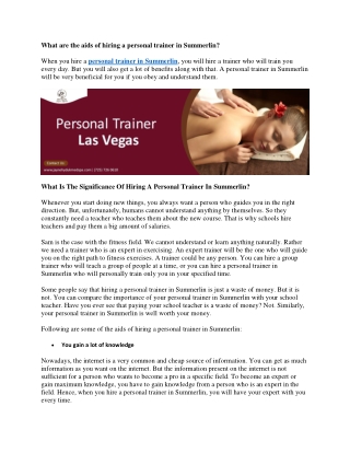 What is the importance of hiring personal trainer in Summerlin