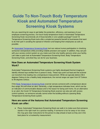 Guide To Non Touch Body Temperature Kiosk and Automated Temperature Screening Kiosk Systems