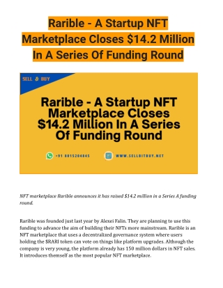 Rarible - A Startup NFT Marketplace Closes $14.2 Million In A Series Of Funding