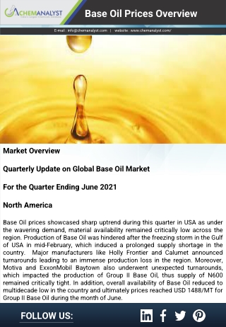 Base Oil Price, Prices, Pricing, News | ChemAnalyst