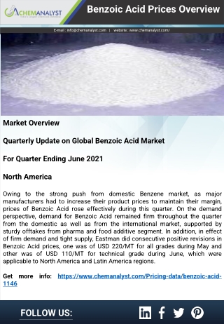 Benzoic Acid Prices, News, Demand & Supply | ChemAnalyst