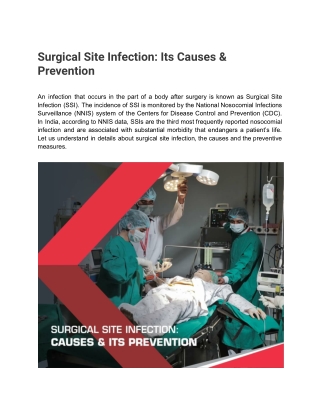 Surgical Site Infection: Its Causes & Prevention