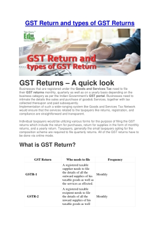 GST Return and types of GST Returns