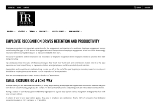Employee Recognition fuels Retention and Productivity