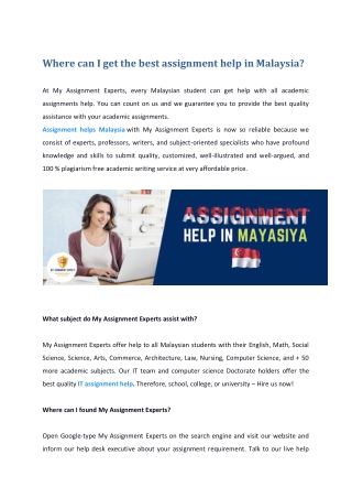 Where can I get the best assignment help in Malaysia?