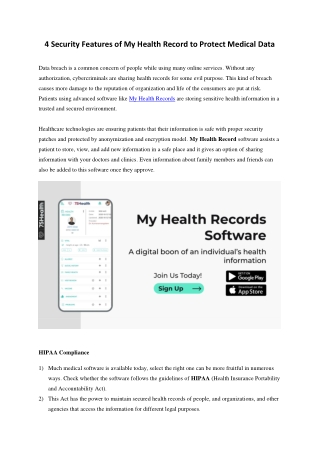 Security Features of My Health Record to Protect Medical Data