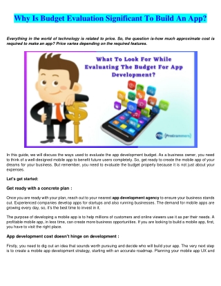 Why Is Budget Evaluation Significant To Build An App?