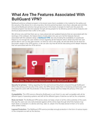 What Are The Features Associated With BullGuard VPN?