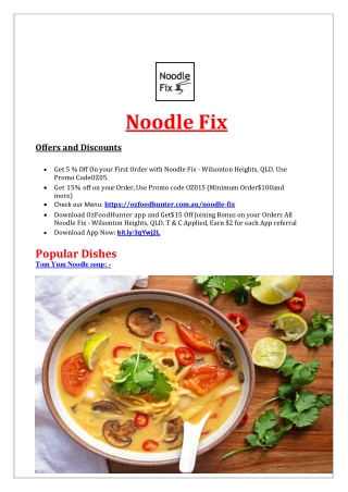 5% Off - Noodle Fix Wilsonton Heights Asian Menu, QLD
