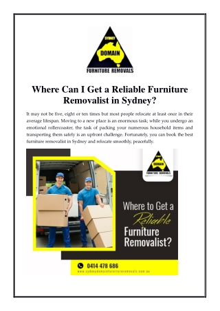 Where Can I Get a Reliable Furniture Removalist in Sydney?