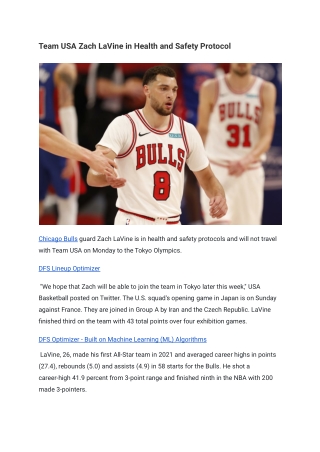 Team USA Zach LaVine in Health and Safety Protocol