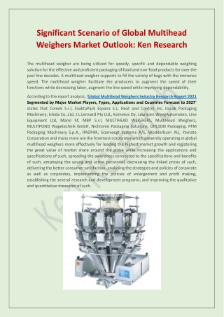 Global Multihead Weighers Market Size, Share, Demand, Forecast & Analysis 2021
