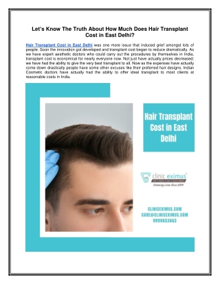 Let’s Know The Truth About How Much Does Hair Transplant Cost in East Delhi