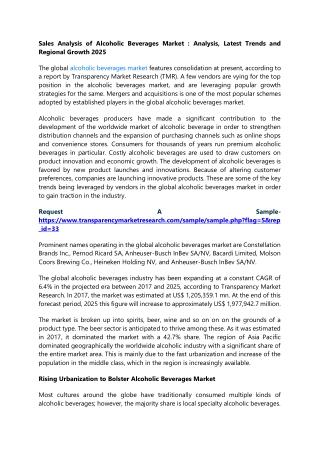 Sales Analysis of Alcoholic Beverages Market:Analysis, Latest Trends and Regiona