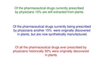 Of all the pharmaceutical drugs ever prescribed by physicians historically 50% were originally discovered in plants.