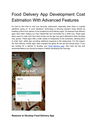 Food Delivery App Development Cost Estimation With Advanced Features