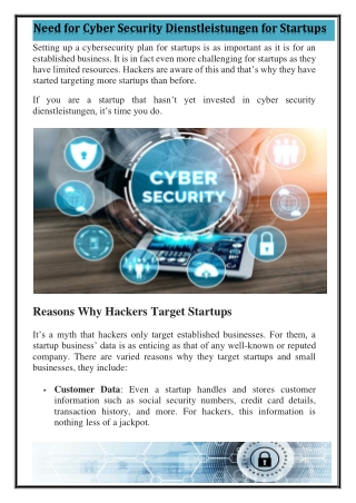 Need for Cyber Security Dienstleistungen for Startups