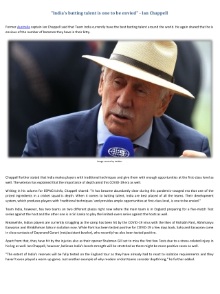 India's batting talent is one to be envied - Ian Chappell