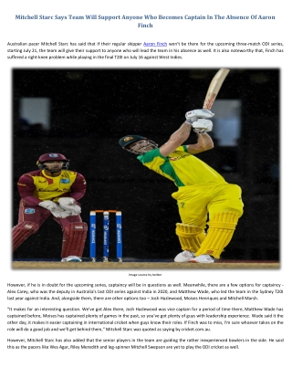Mitchell Starc Says Team Will Support Anyone Who Becomes Captain In The Absence Of Aaron Finch