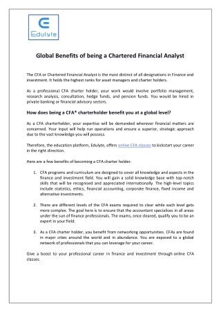 Global Benefits of being a Chartered Financial Analyst