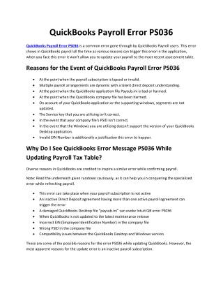 QuickBooks Payroll Update Error PS036