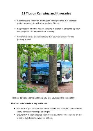 11 Tips on Camping and Itineraries