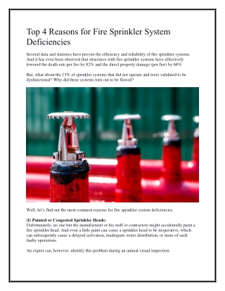 Top 4 Reasons for Fire Sprinkler System Deficiencies
