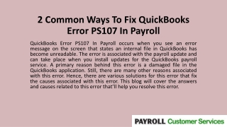 2 Common Ways To Fix QuickBooks Error PS107 In Payroll