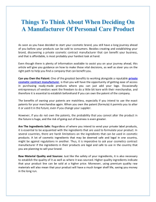 Things To Think About When Deciding On A Manufacturer Of Personal Care Product
