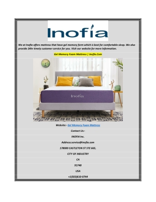 Gel Memory Foam Mattress  Inofia.Com