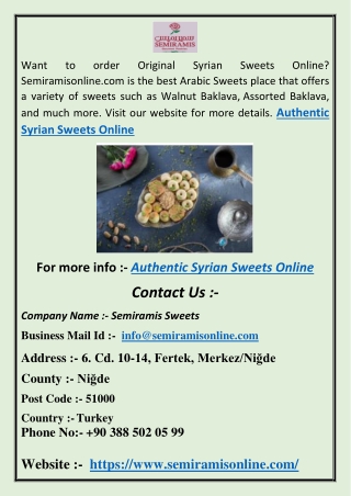 Authentic Syrian Sweets Online |Semiramisonline.com