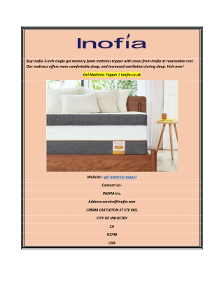 Gel Mattress Topper  Inofia.co.uk