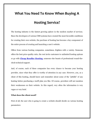 What You Need To Know When Buying A Hosting Service