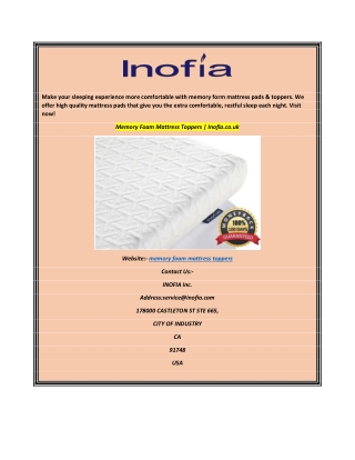 Memory Foam Mattress Toppers  Inofia.co.uk