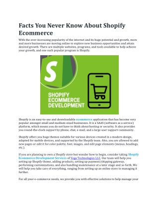 Facts You Never Know About Shopify Ecommerce