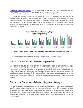 Global UV Stabilizers Market size is expected to reach US