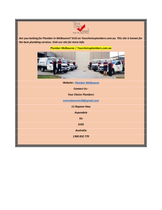 Plumber Melbourne Yourchoiceplumbers.com.au