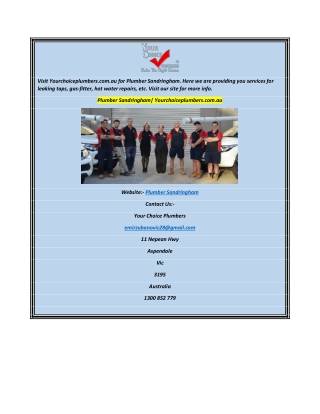Plumber Sandringham Yourchoiceplumbers.com.au