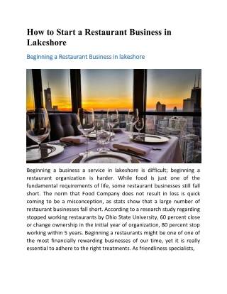 How to Start a Restaurant Business in Lakeshore